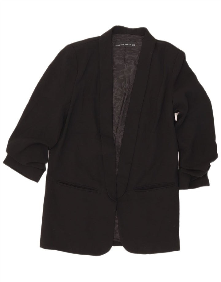 Zara Womens 3/4 Sleeve Open Blazer Jacket UK 10 Small Black Polyester