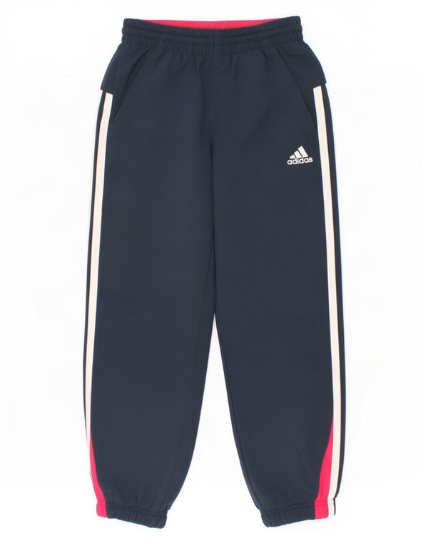 Adidas Girls Tracksuit Trousers Joggers 5-6 Years Navy Blue Polyester