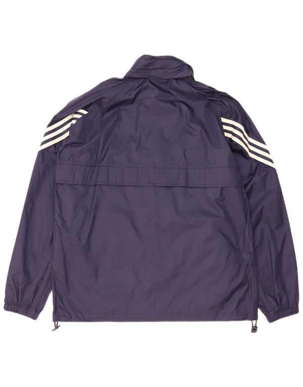 Adidas Mens Hooded Loose Fit Rain Jacket UK 36/38 Small Navy Blue Polyamide