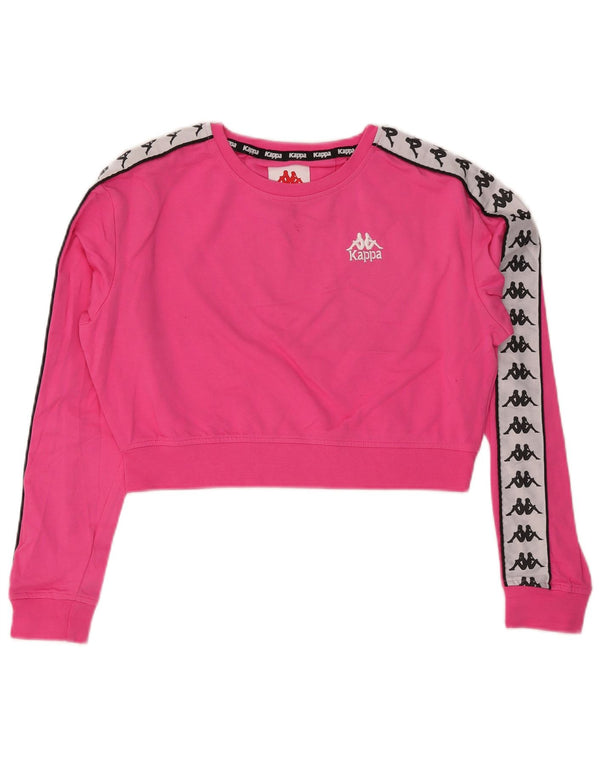 Kappa Womens Graphic Crop Sweatshirt Jumper UK 14 Medium Pink Colourblock
