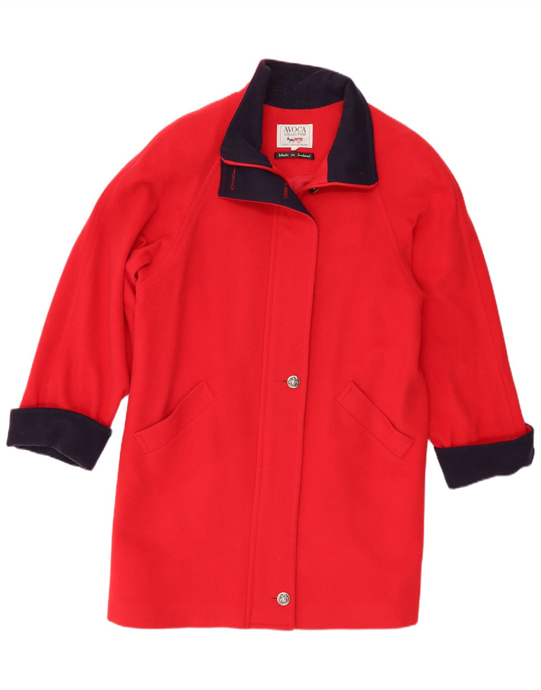 Avoca Womens Overcoat UK 16 Large Red Colourblock Lambswool