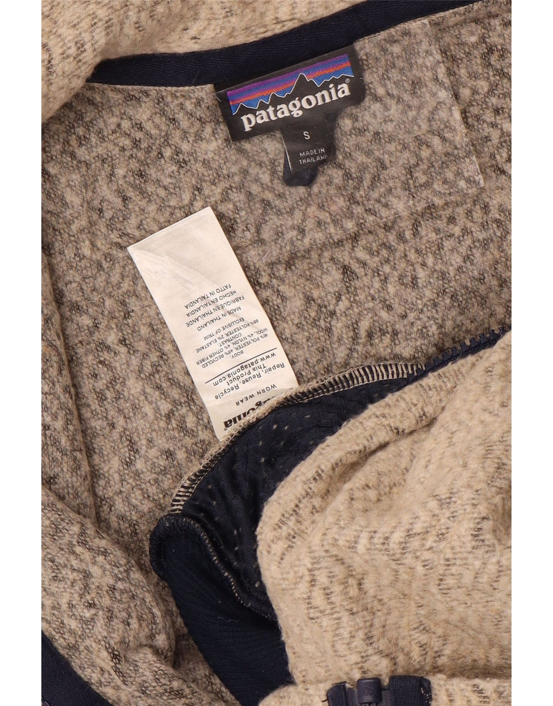 Patagonia Mens Fleece Jacket UK 36 Small Beige Chevron Polyester