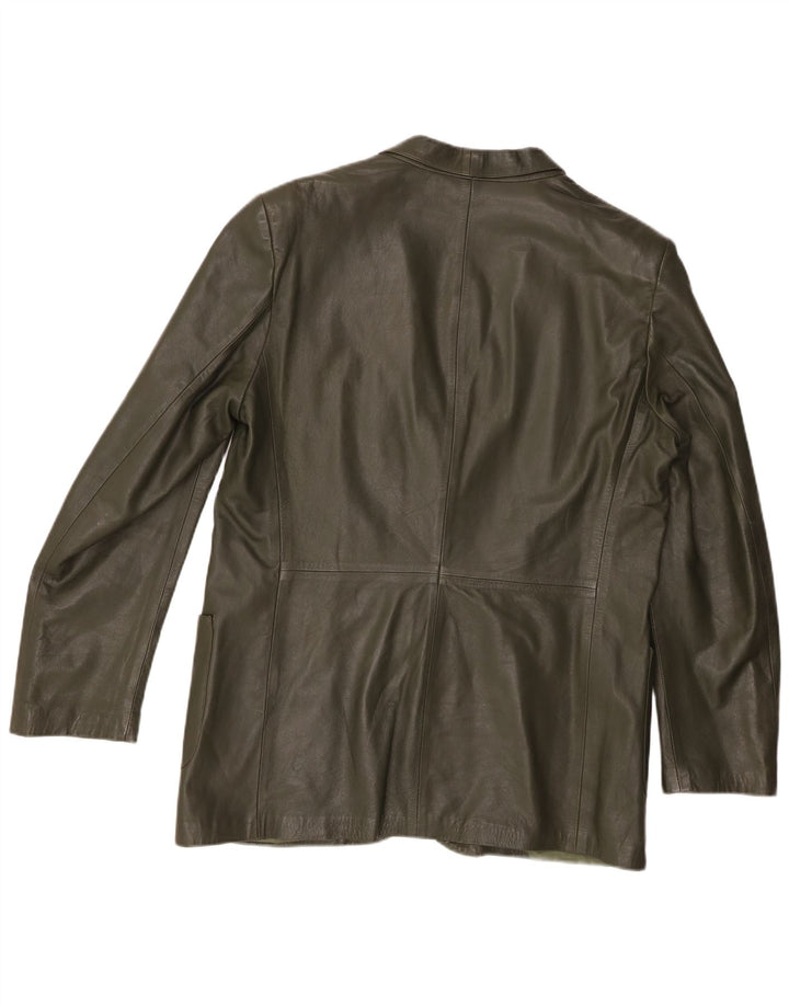 Vintage Mens 2 Button Leather Blazer Jacket IT 52 XL Green Leather