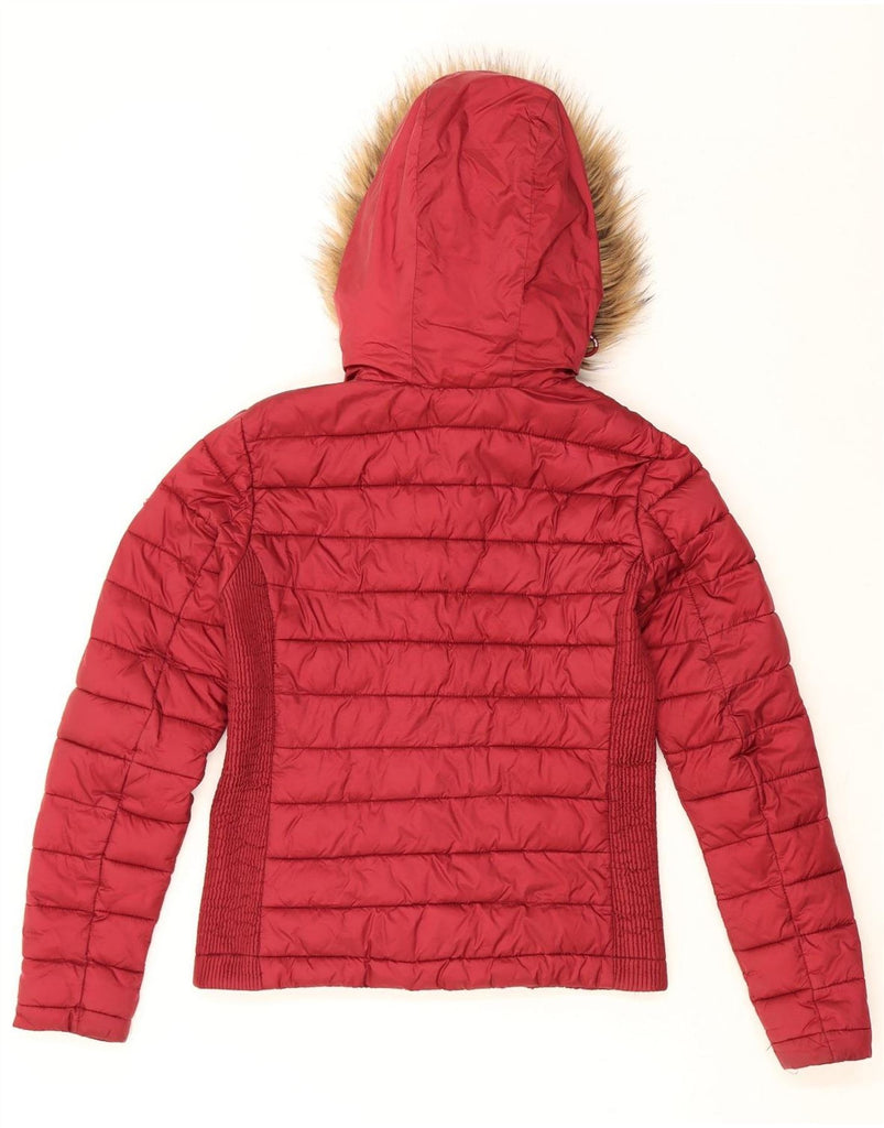 SUPERDRY Womens Hooded Padded Jacket UK 10 Small Red Nylon Vintage Superdry and Second-Hand Superdry from Messina Hembry 