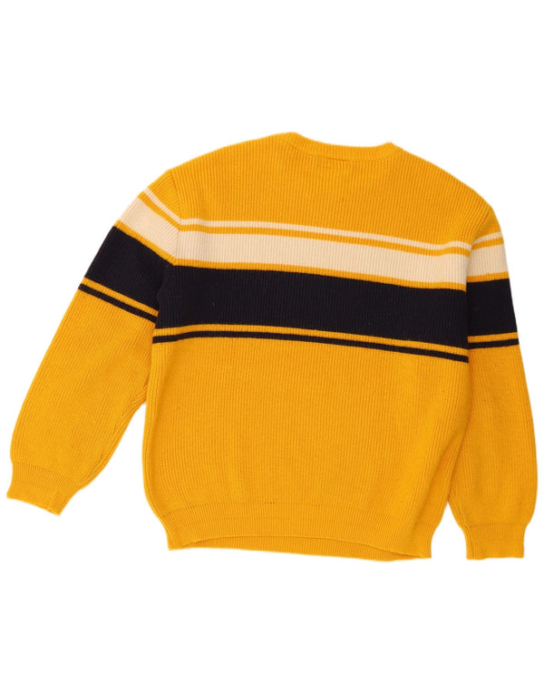 Jeantex Mens Loose Fit Boat Neck Jumper Sweater Small Yellow Striped Wool