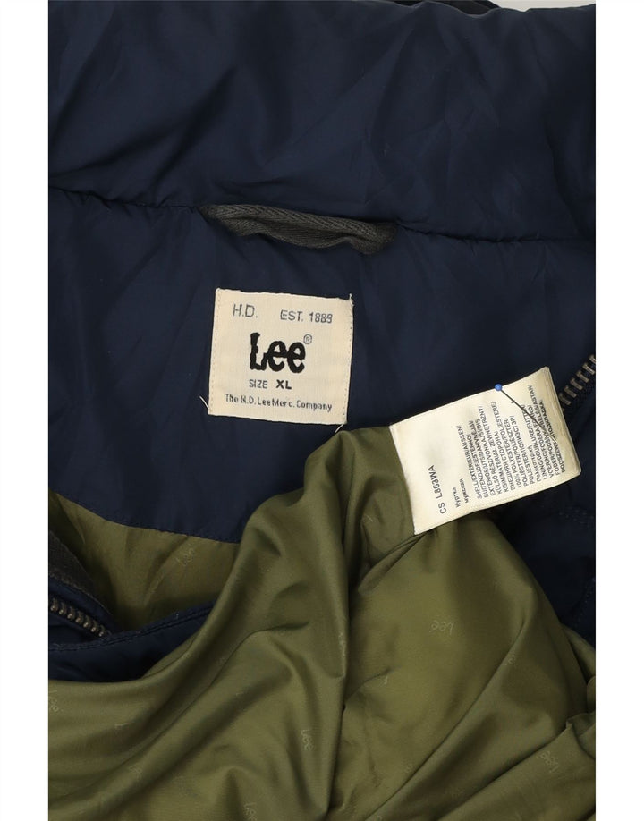 Lee Mens Hooded Padded Jacket UK 44 XL Navy Blue Polyester