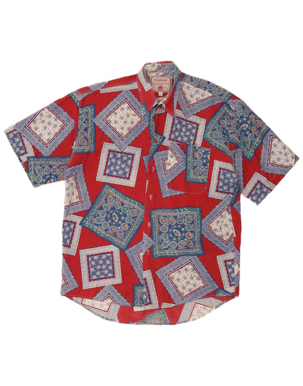 Kantaros Mens Short Sleeve Shirt Small Red Geometric
