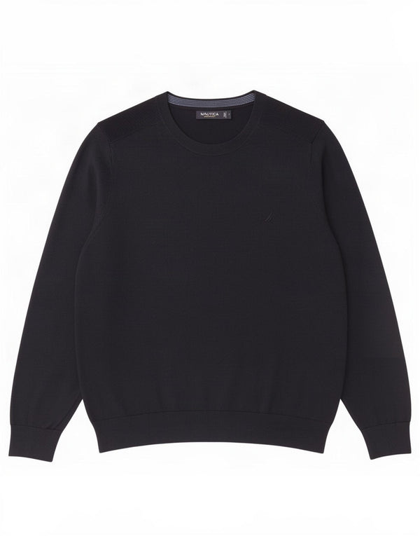 Nautica Mens Crew Neck Jumper Sweater Large Navy Blue Cotton
