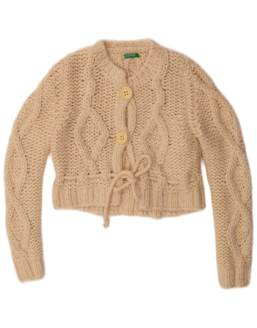 Benetton Womens Crop Cardigan Sweater UK 14 Medium Off White Wool