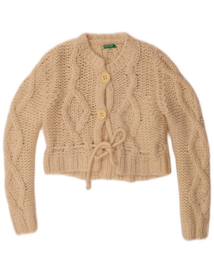 Benetton Womens Crop Cardigan Sweater UK 14 Medium Off White Wool