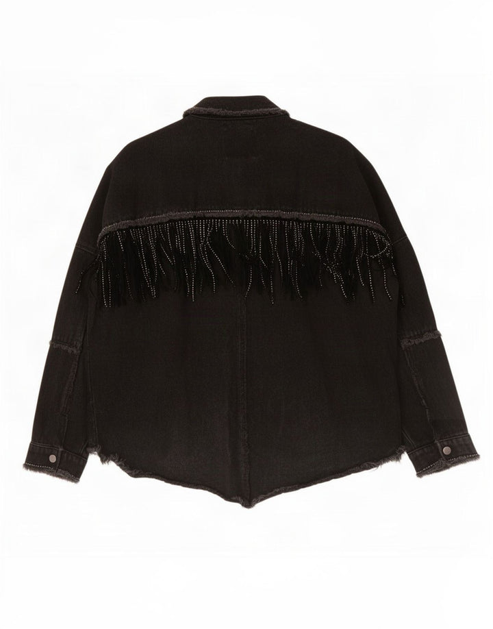 Zara Womens Western Oversized Denim Jacket UK 6 XS Black