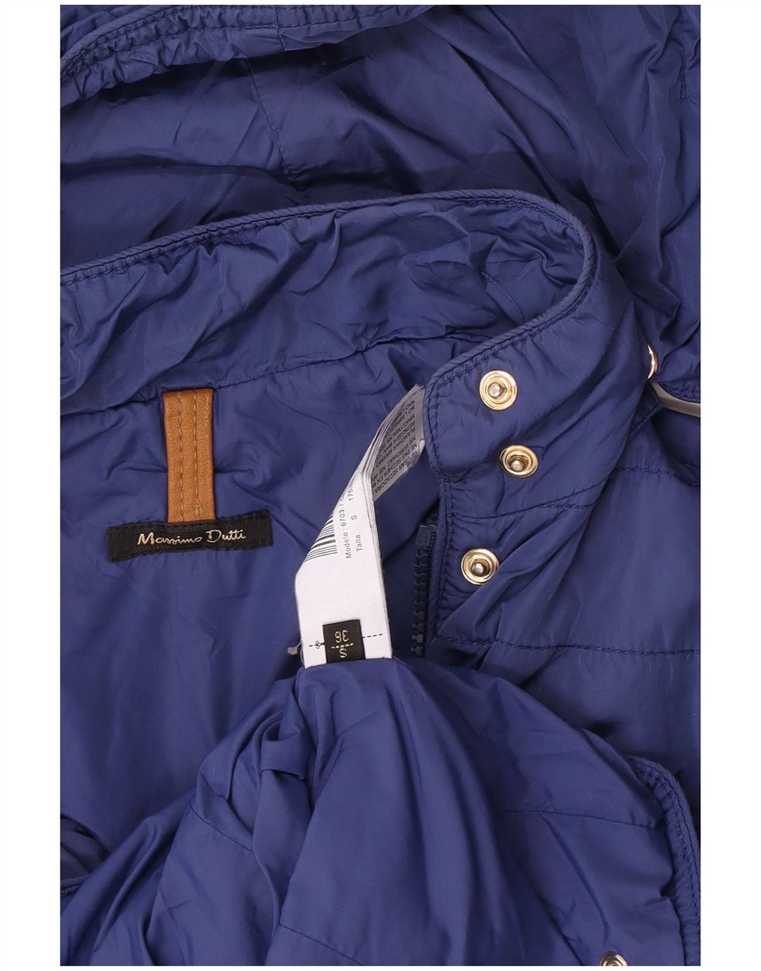Massimo Dutti Womens Hooded Quilted Jacket EU 36 Small Blue Nylon