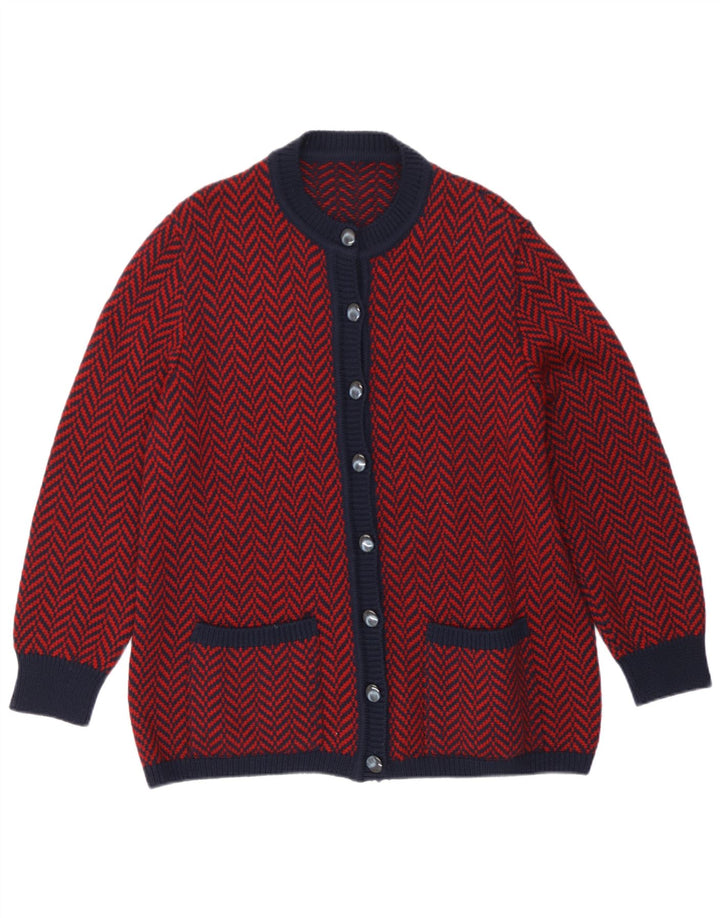 Vintage Womens Cardigan Sweater UK 16 Large Red Herringbone