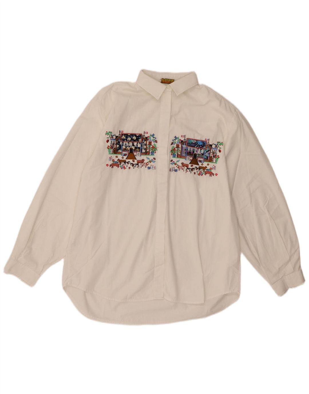 Vintage Womens Graphic Shirt UK 14 Large White Cotton