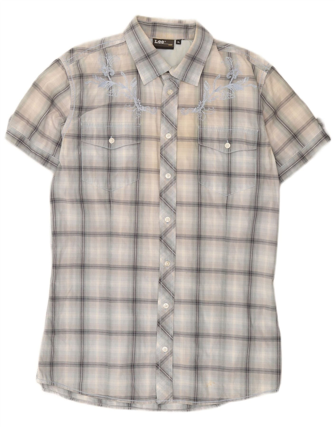 Lee Mens Short Sleeve Shirt XL Blue Check