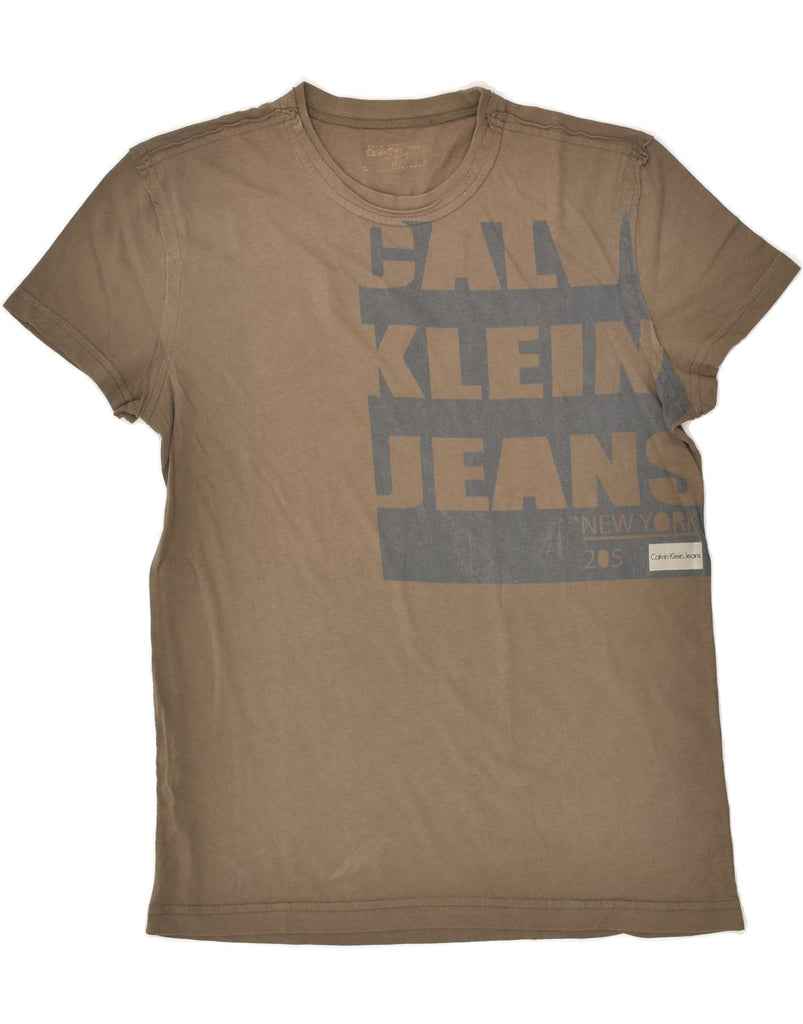 CALVIN KLEIN Mens Graphic T-Shirt Top Medium Brown Cotton | Vintage Calvin Klein | Thrift | Second-Hand Calvin Klein | Used Clothing | Messina Hembry 