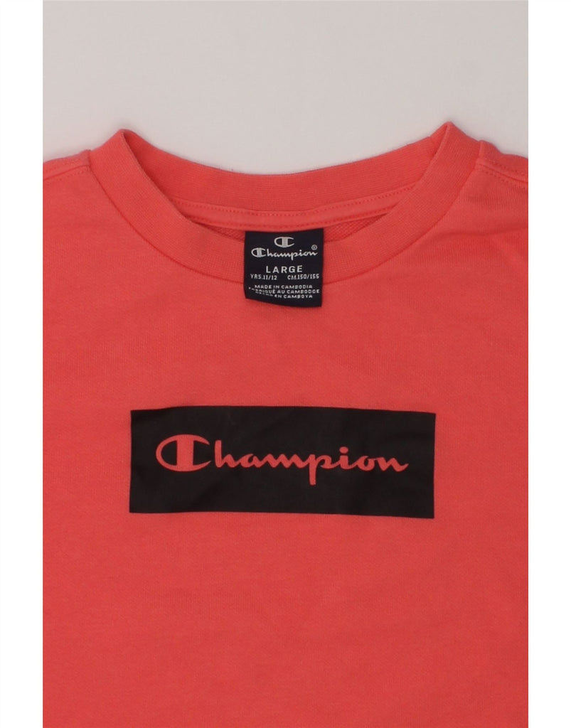 CHAMPION Girls Graphic Sweatshirt Jumper 11-12 Years Large Red Cotton | Vintage Champion | Thrift | Second-Hand Champion | Used Clothing | Messina Hembry 