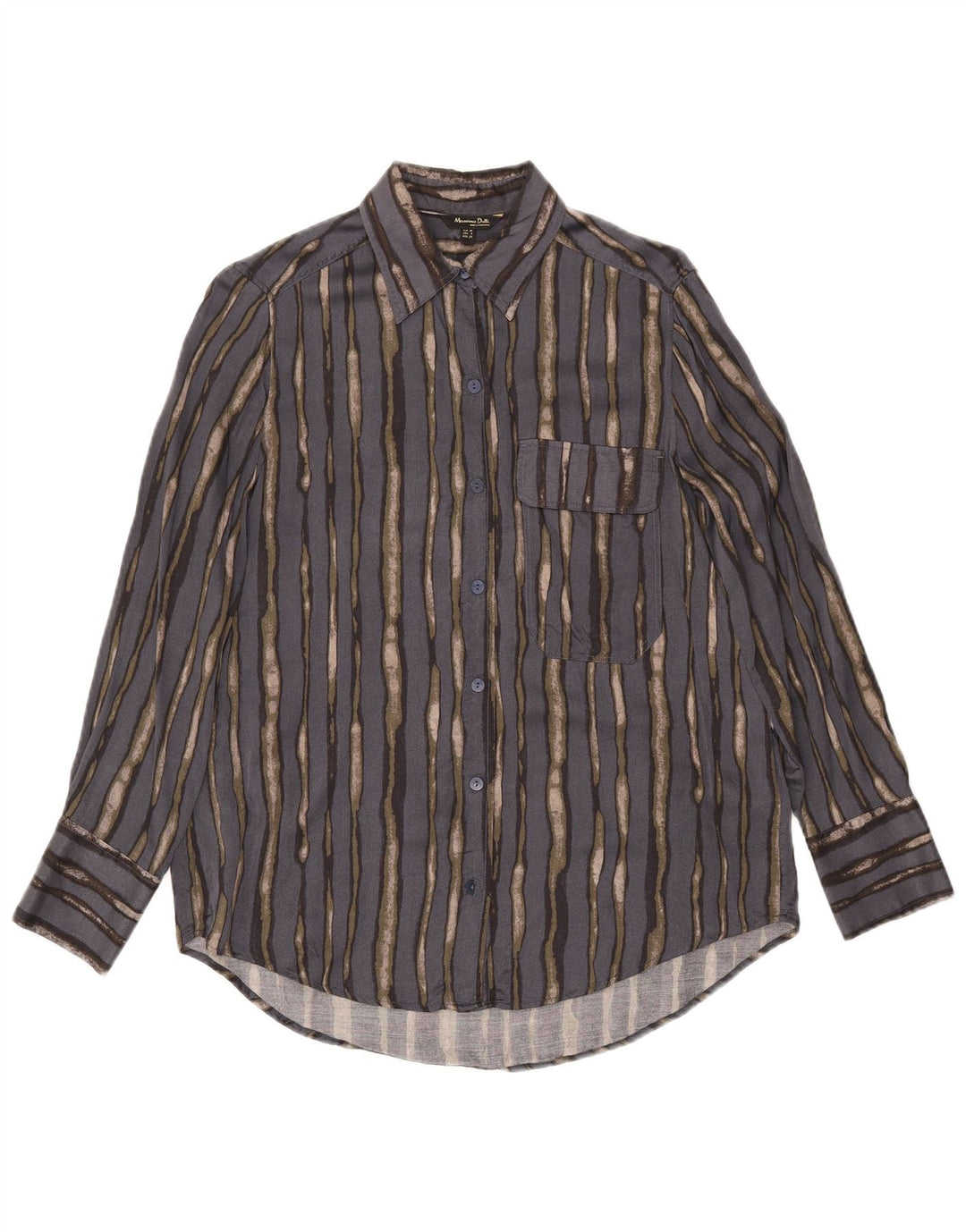 Massimo Dutti Womens Oversized Shirt EU 38 Small Grey Striped Viscose