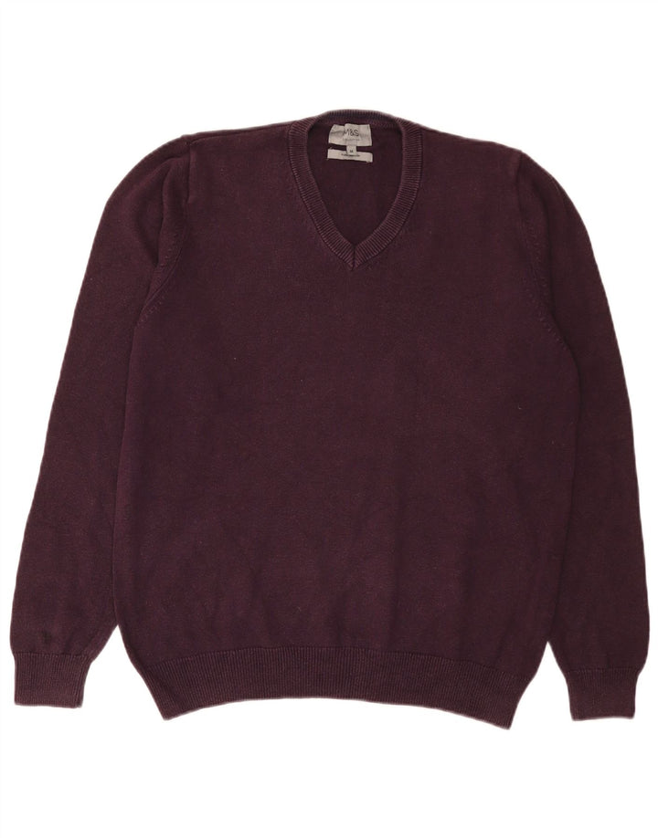 Marks & Spencer Mens V-Neck Jumper Sweater Medium Purple Cotton