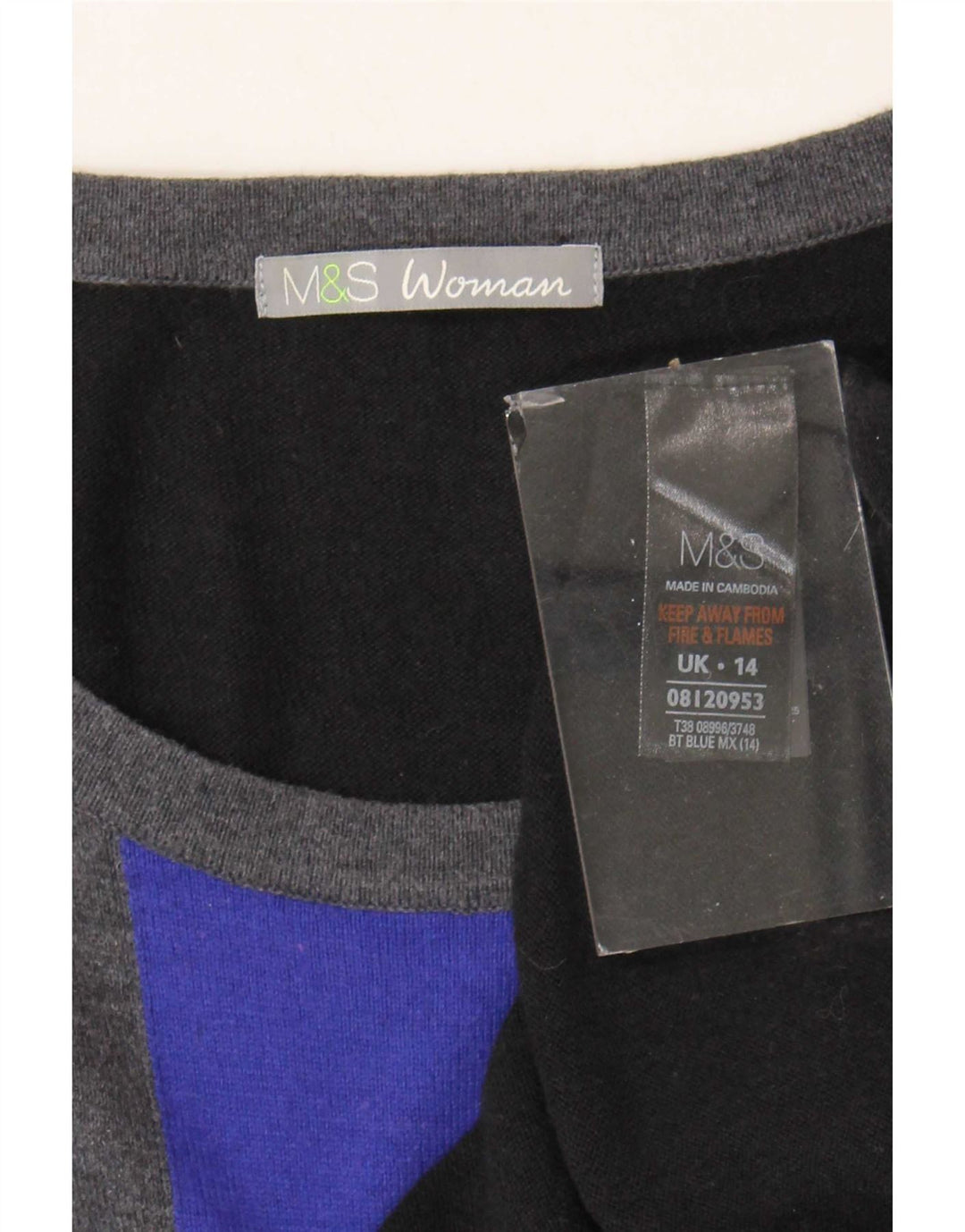 Marks & Spencer Womens Jumper Dress UK 14 Medium Black Colourblock Viscose