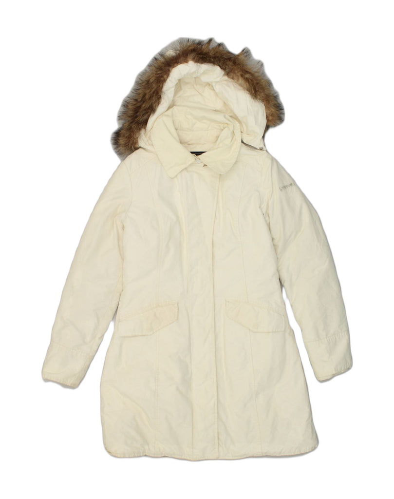 WOOLRICH Womens Hooded Parka Jacket UK 12 Medium Off White Polyester | Vintage Woolrich | Thrift | Second-Hand Woolrich | Used Clothing | Messina Hembry 