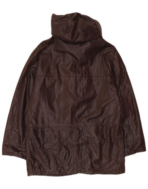 Conbipel Mens Hooded Leather Coat IT 48 Medium Brown Leather