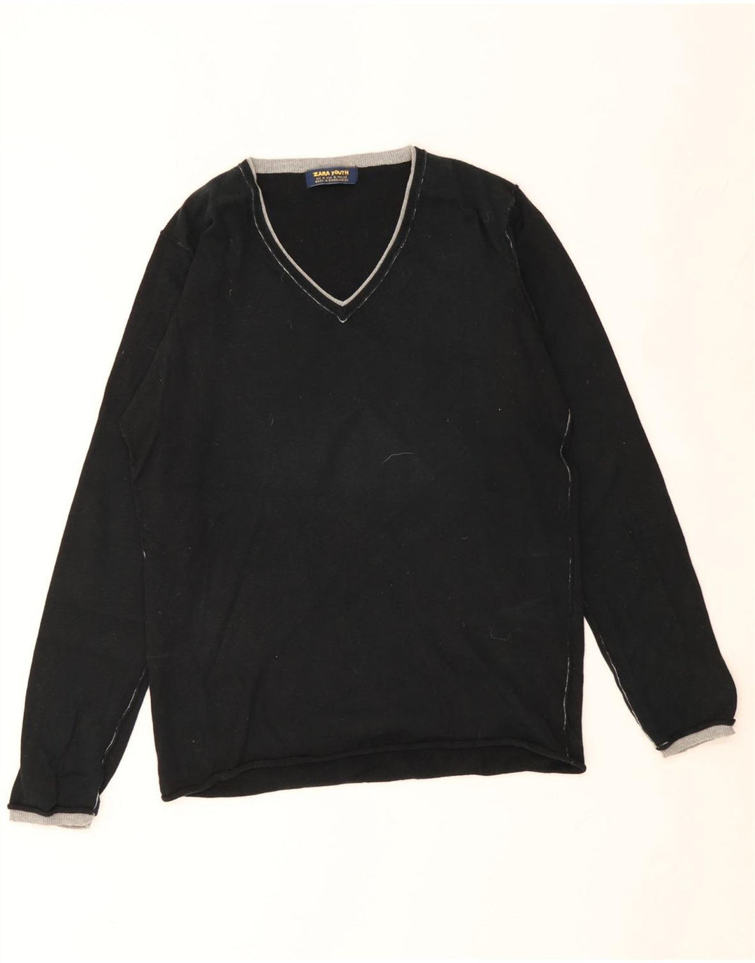 ZARA Boys V-Neck Jumper Sweater 13-14 Years Medium Black