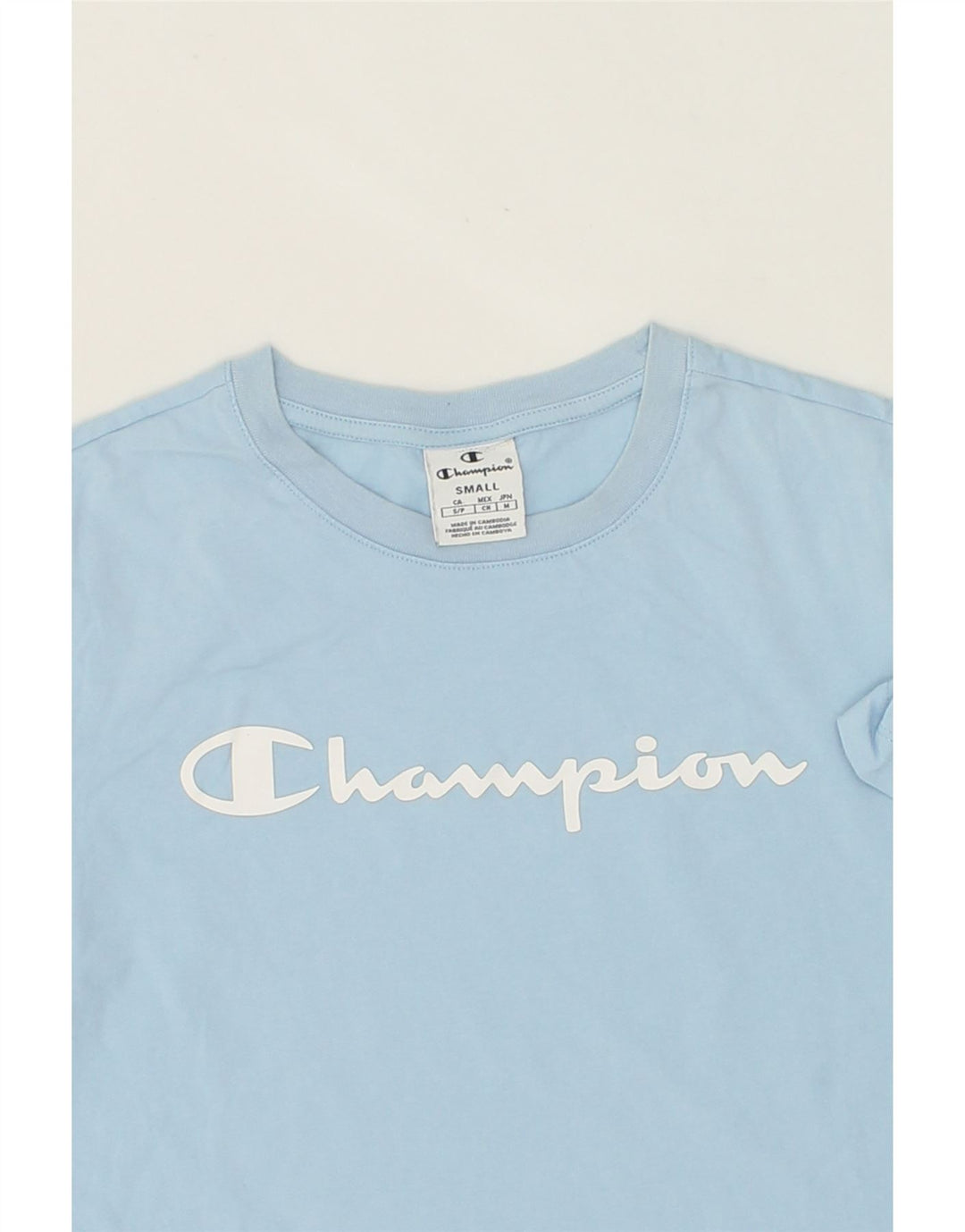 CHAMPION Womens Graphic T-Shirt Top UK 10 Small Blue Vintage Champion and Second-Hand Champion from Messina Hembry 