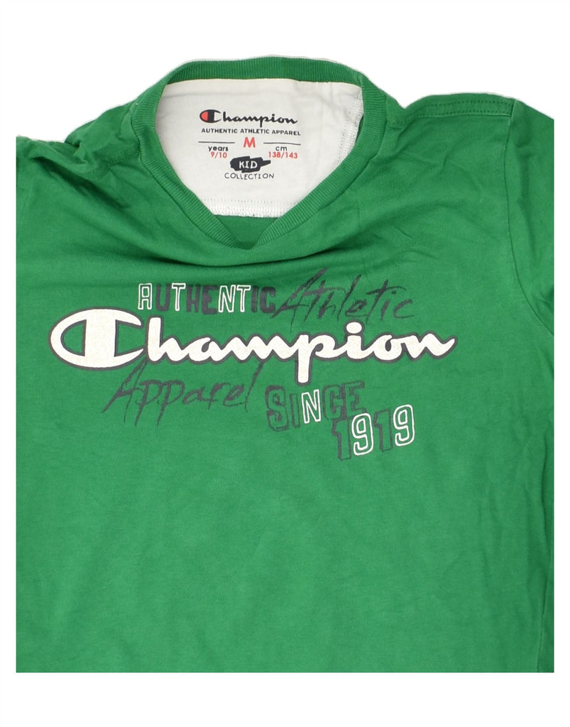 CHAMPION Boys Graphic Top Long Sleeve 9-10 Years Medium Green | Vintage Champion | Thrift | Second-Hand Champion | Used Clothing | Messina Hembry 