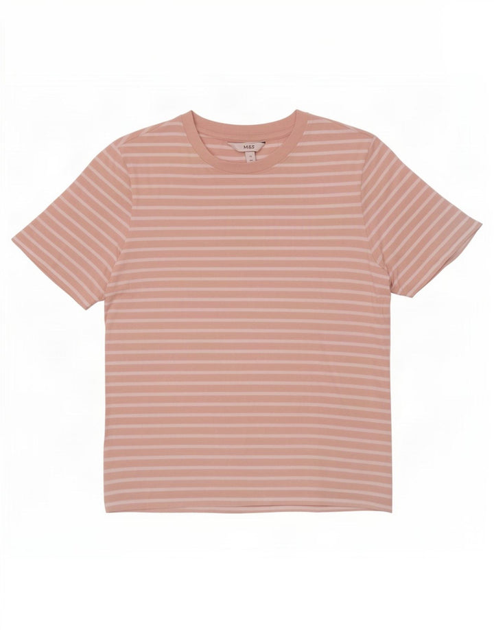 Marks & Spencer Womens T-Shirt Top UK 12 Medium Pink Striped Cotton