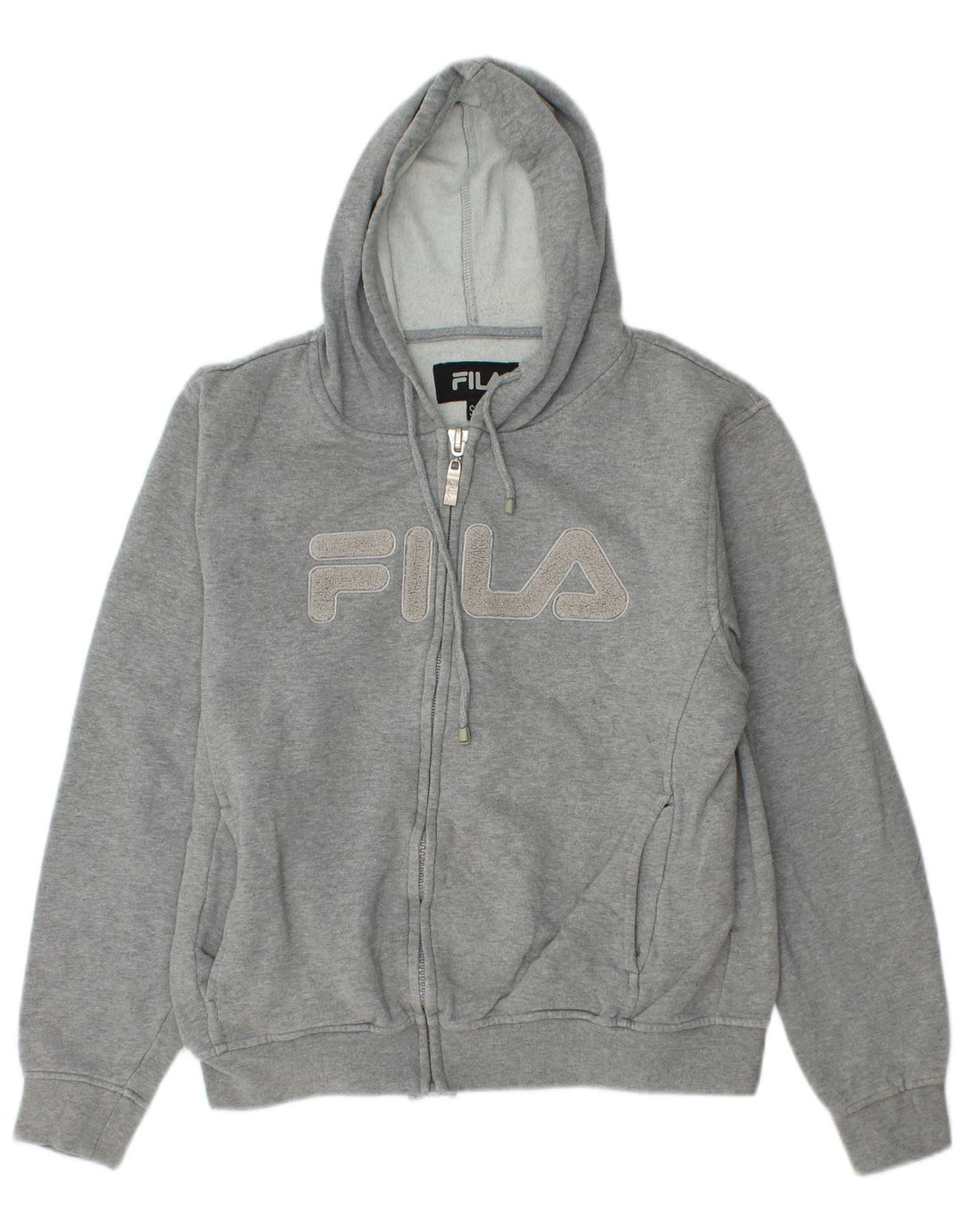 Fila Womens Graphic Oversized Zip Hoodie Sweater UK 10 Small Grey Cotton