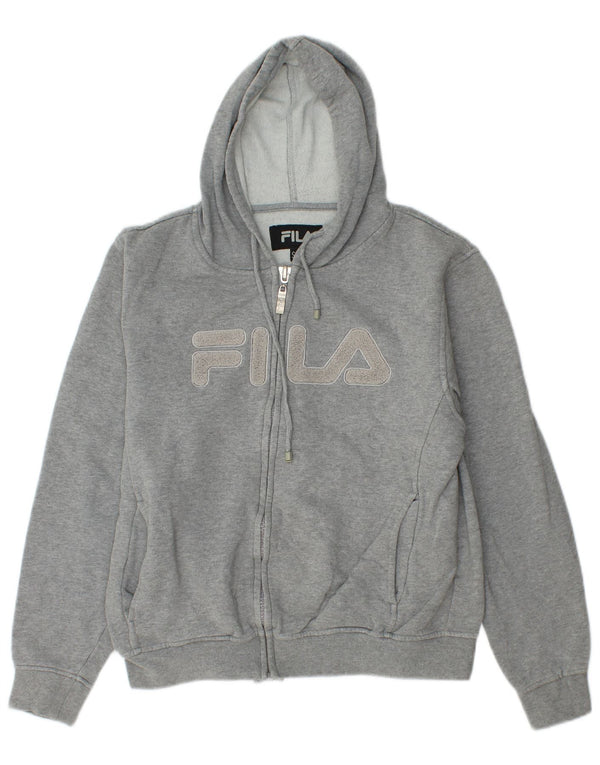 Fila Womens Graphic Oversized Zip Hoodie Sweater UK 10 Small Grey Cotton