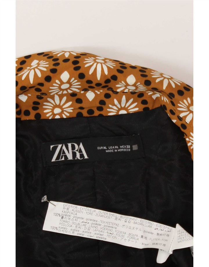 Zara Womens Double Breasted Blazer Jacket UK 18 XL Brown Geometric