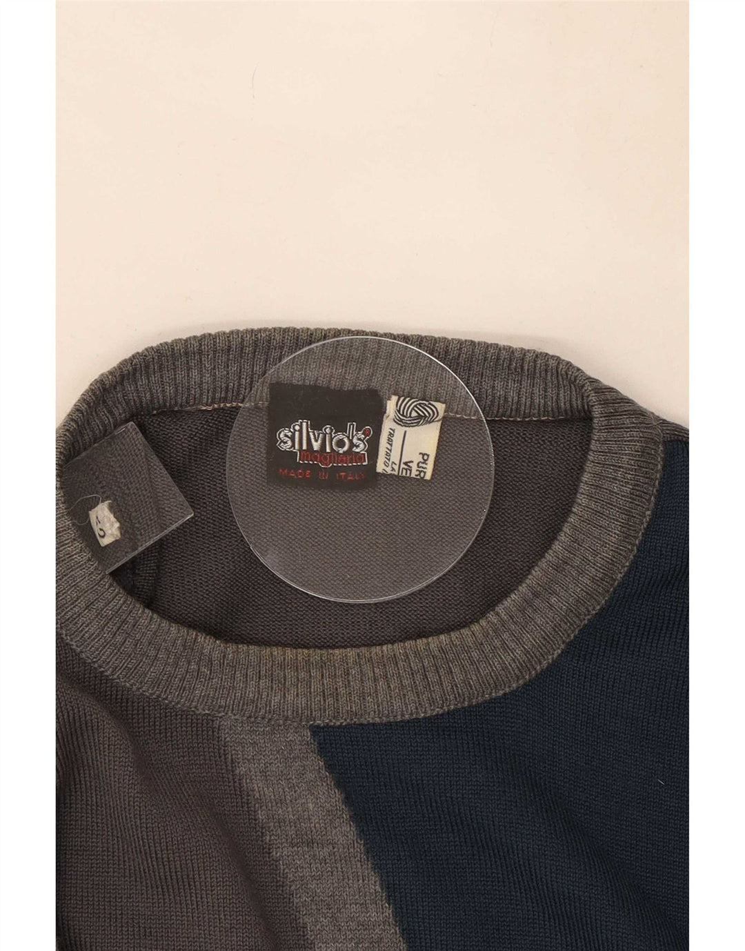 Vintage Mens Crew Neck Jumper Sweater IT 52 Large Grey Colourblock