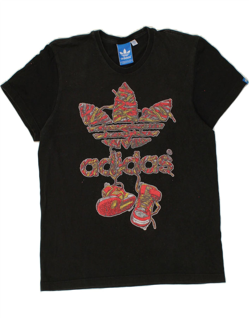 ADIDAS Mens Graphic T-Shirt Top Medium Black Cotton Vintage Adidas and Second-Hand Adidas from Messina Hembry 