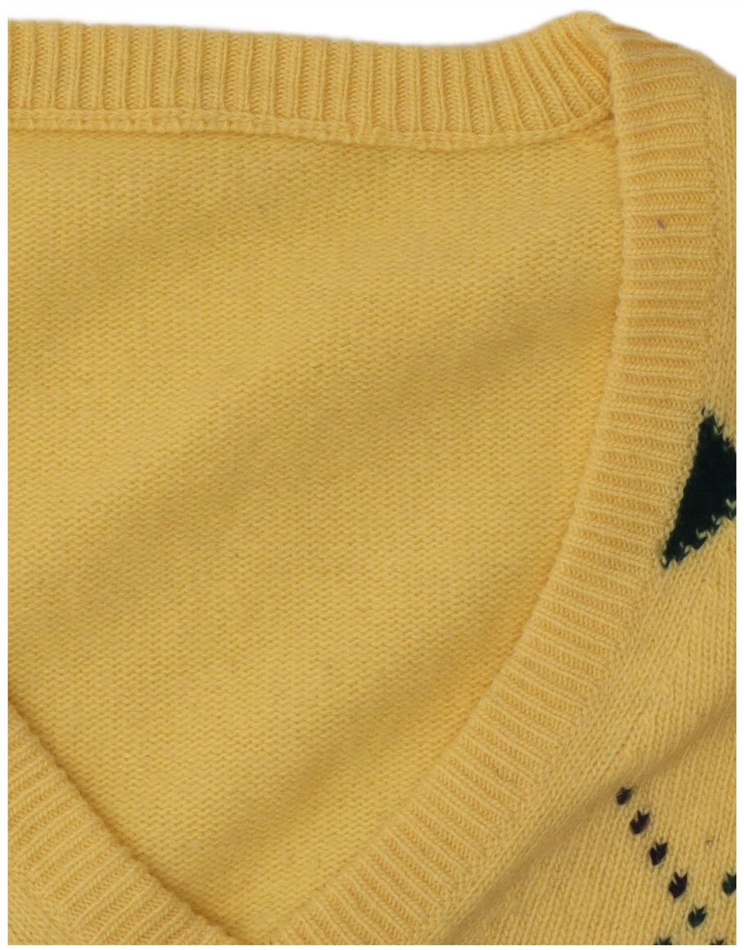 VINTAGE Mens V-Neck Jumper Sweater Large Yellow Argyle/Diamond