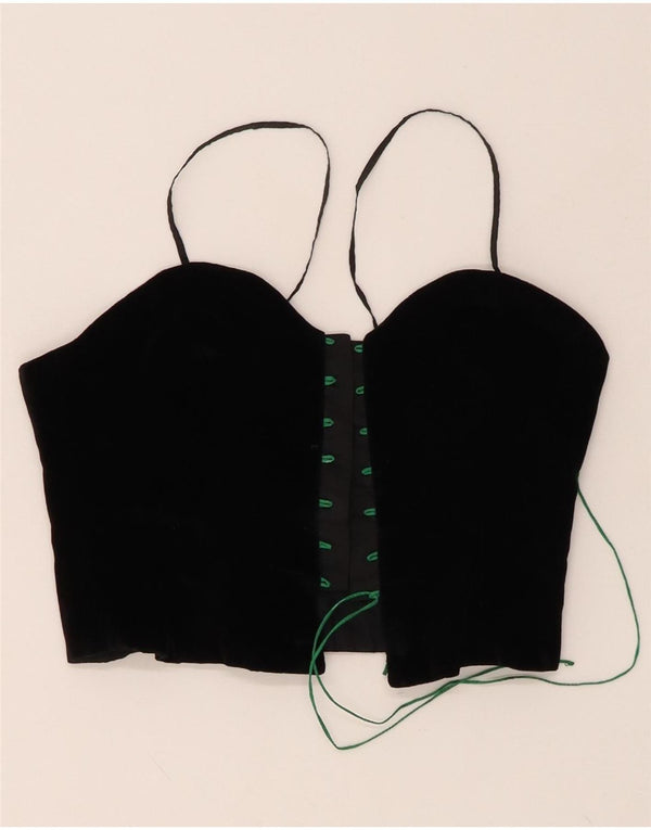VINTAGE Womens Crop Velvet Corset Top UK 10 Small Black