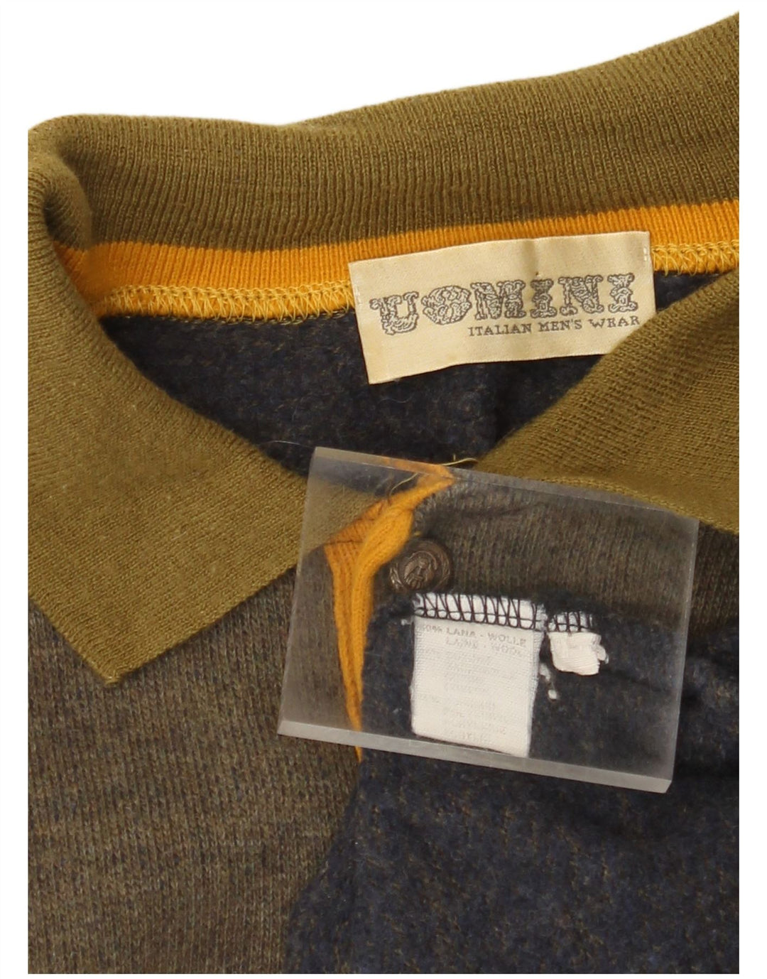 Vintage Mens Polo Neck Jumper Sweater Large Khaki Striped Wool