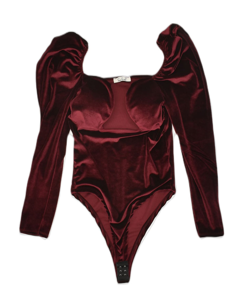 VINTAGE Womens Bodysuit UK 6 XS Maroon Polyester | Vintage Vintage | Thrift | Second-Hand Vintage | Used Clothing | Messina Hembry 