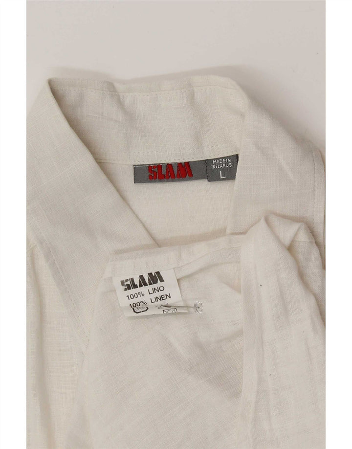 Slam Mens Short Sleeve Shirt Large White Linen