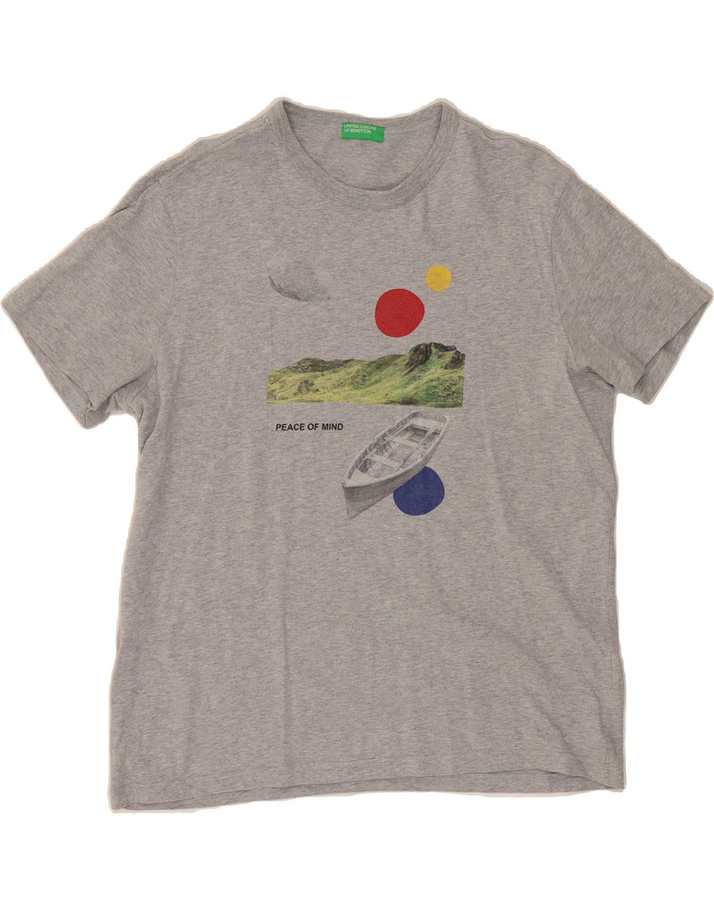 BENETTON Mens Graphic T-Shirt Top XL Grey Cotton Vintage Benetton and Second-Hand Benetton from Messina Hembry 