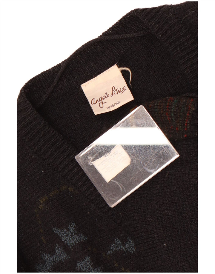 Angelo Litrico Mens Cardigan Sweater IT 48/50 Medium Black Geometric