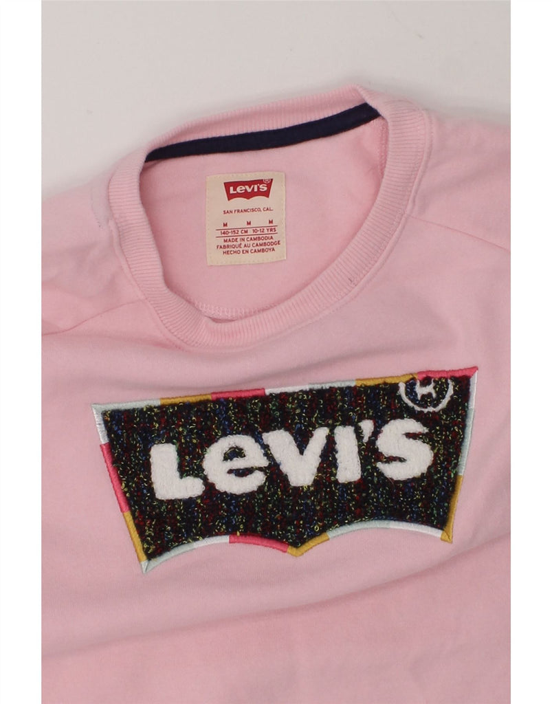 LEVI'S Girls Graphic Sweatshirt Jumper 10-11 Years Medium Pink Cotton | Vintage Levi's | Thrift | Second-Hand Levi's | Used Clothing | Messina Hembry 