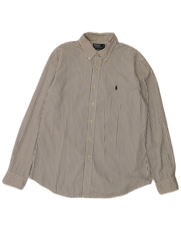 Polo Ralph Lauren Mens Custom Fit Shirt Large Grey Pinstripe Cotton