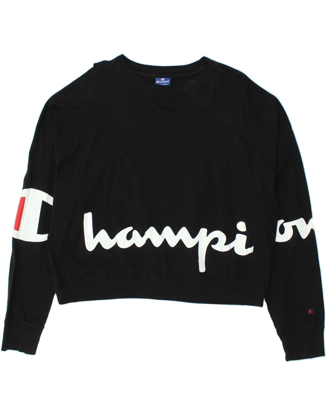 CHAMPION Womens Graphic Crop Sweatshirt Jumper UK 14 Medium Black Cotton