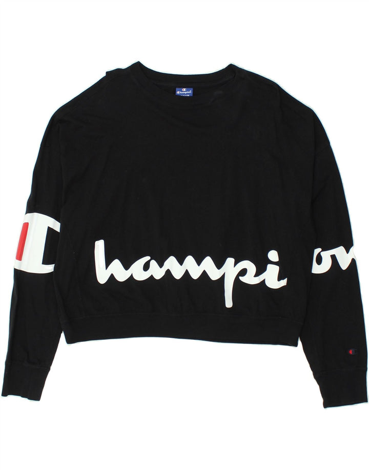 CHAMPION Womens Graphic Crop Sweatshirt Jumper UK 14 Medium Black Cotton