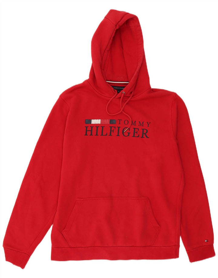 TOMMY HILFIGER Mens Graphic Hoodie Jumper Medium Red