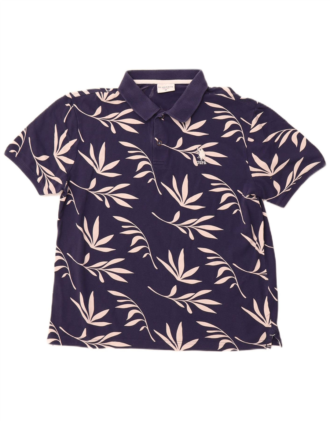 U.S. POLO ASSN. Mens Polo Shirt Medium Navy Blue Floral Cotton