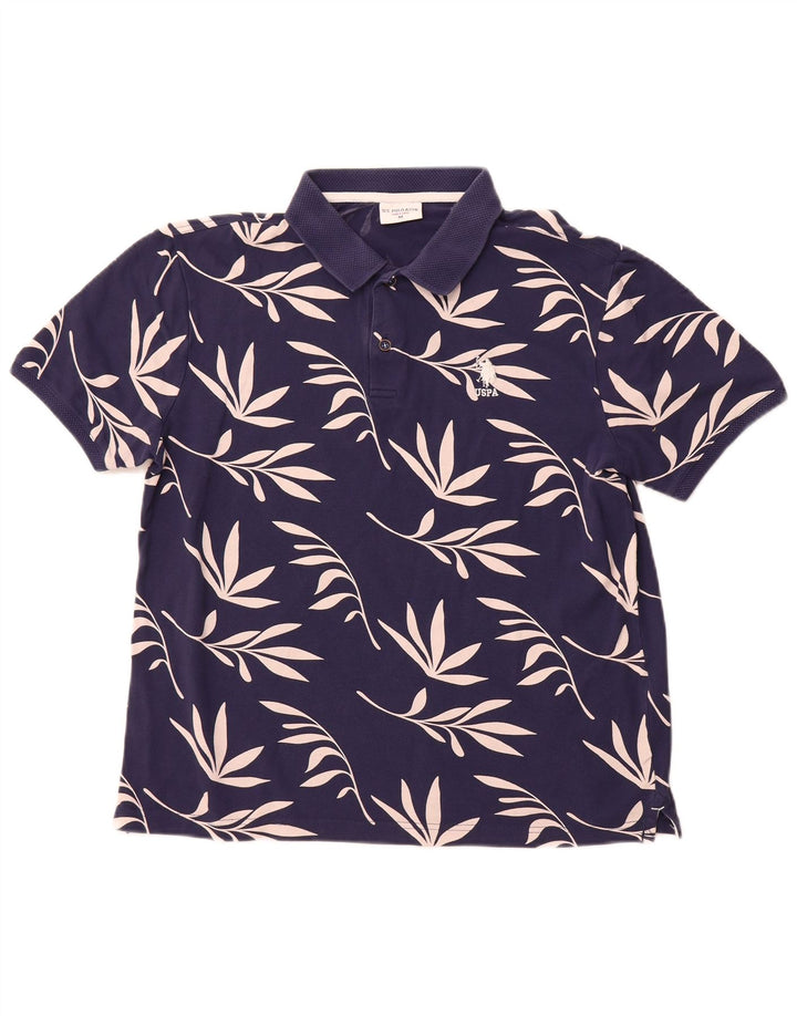 U.S. POLO ASSN. Mens Polo Shirt Medium Navy Blue Floral Cotton