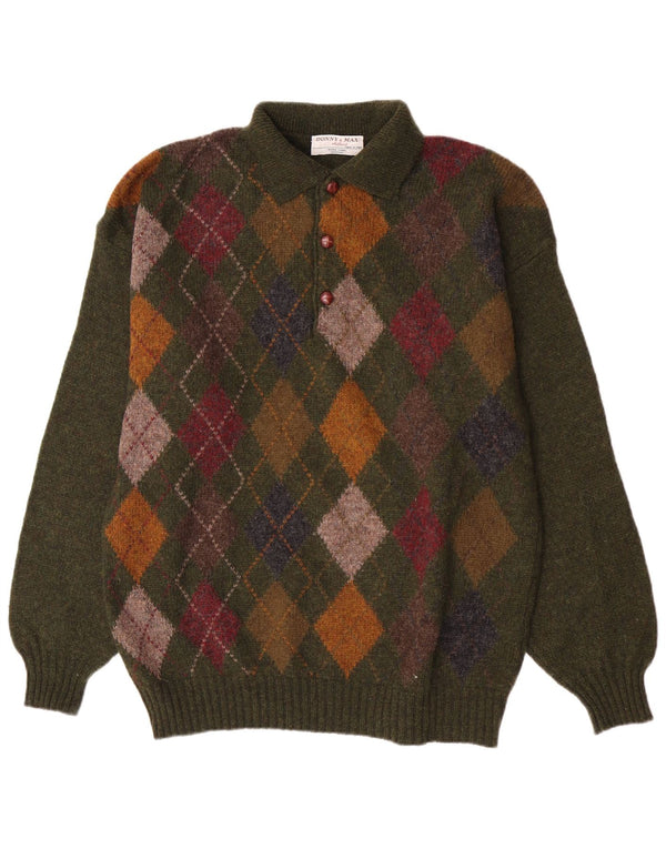 Donny & Max Mens Polo Neck Jumper Sweater Large Khaki Argyle/Diamond